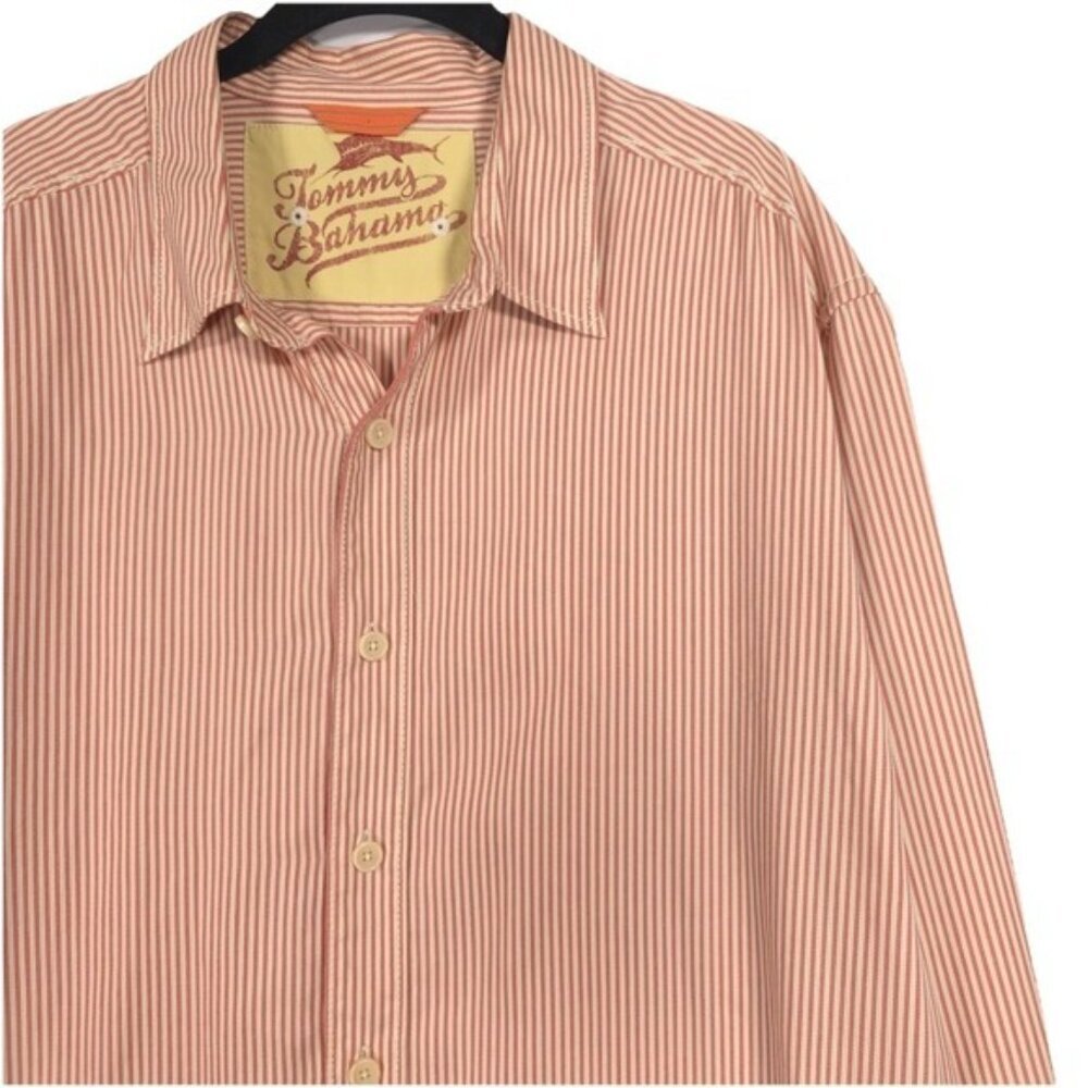 Tommy Bahama Men's Shirt Size XL Orange Striped‎ Cotton Long Sleeve Button Up - Picture 3 of 10